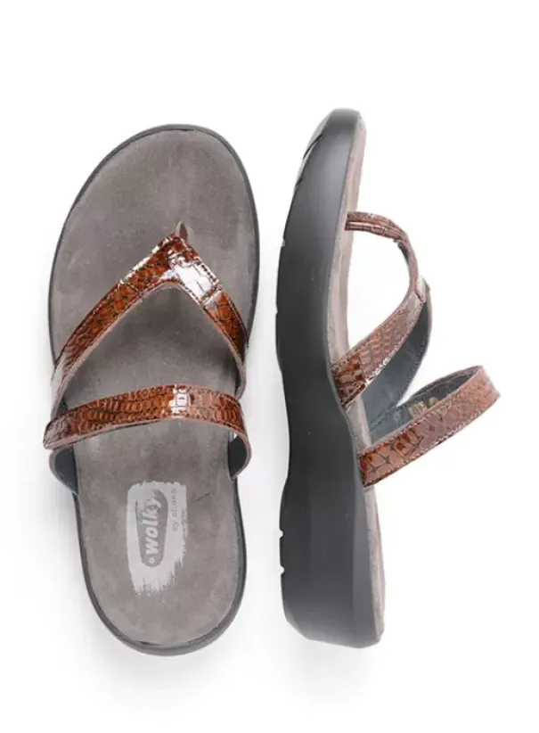 Slippers|Wolky Bassa cognac crocolook lakleer