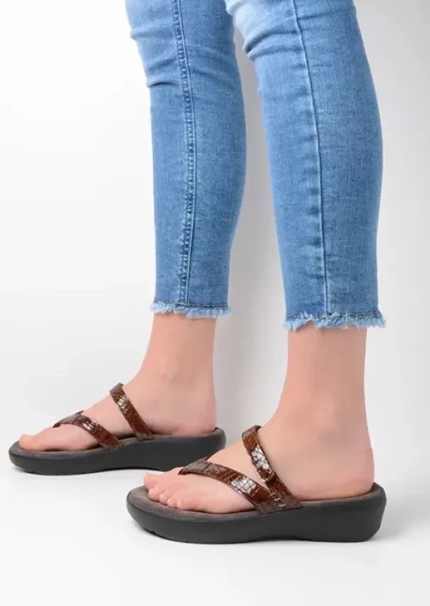 Slippers|Wolky Bassa cognac crocolook lakleer