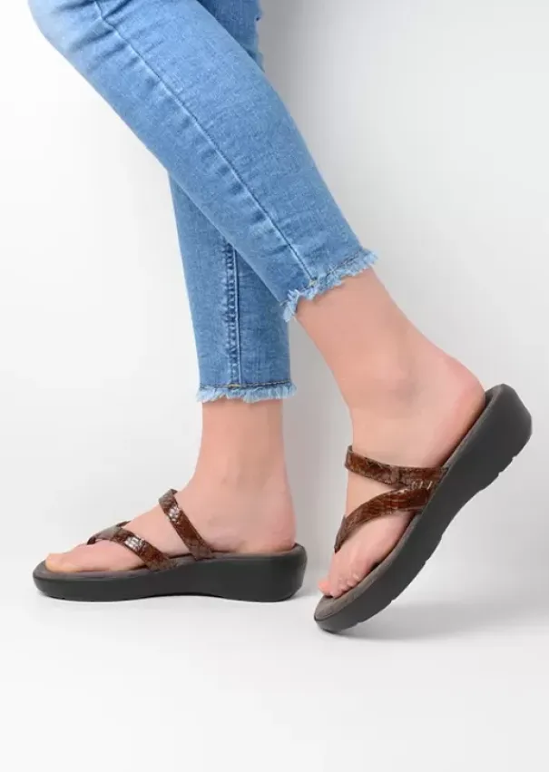 Slippers|Wolky Bassa cognac crocolook lakleer