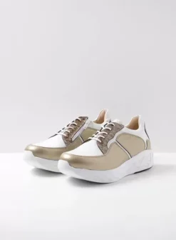 Hielspoor|Wandelschoenen|Wolky Bounce wit/goud combi leer