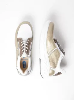 Hielspoor|Wandelschoenen|Wolky Bounce wit/goud combi leer