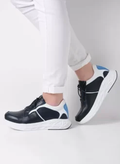 Hielspoor|Wandelschoenen|Wolky Bounce wit/blauw combi leer