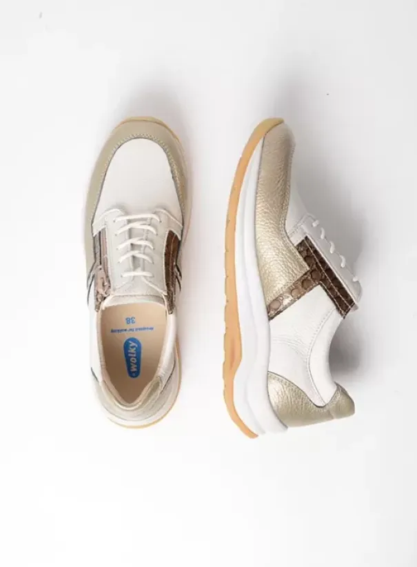 Wandelschoenen|Sneakers|Wolky Comrie wit/goud combi leer