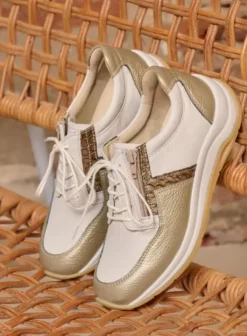 Wandelschoenen|Sneakers|Wolky Comrie wit/goud combi leer