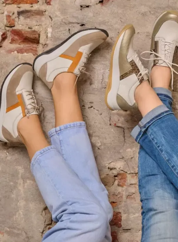 Wandelschoenen|Sneakers|Wolky Comrie wit/goud combi leer