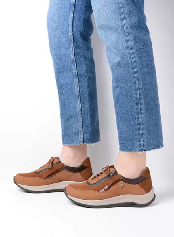 Wandelschoenen|Sneakers|Wolky Cupar cognac combi leer