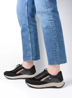 Wandelschoenen|Sneakers|Wolky Cupar zwart combi leer