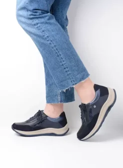 Wandelschoenen|Sneakers|Wolky Cupar blauw combi leer