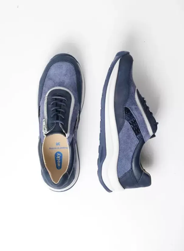 Wandelschoenen|Sneakers|Wolky Cupar denim combi leer