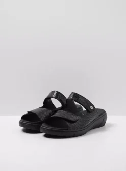 Slippers|Wolky Cyprus blauw slangenprint leer