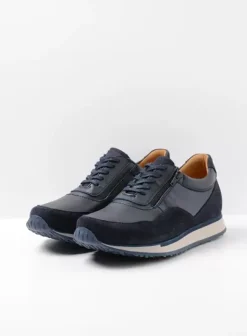 Veterschoenen|Sneakers|Wolky e-Runner marineblauw combi leer