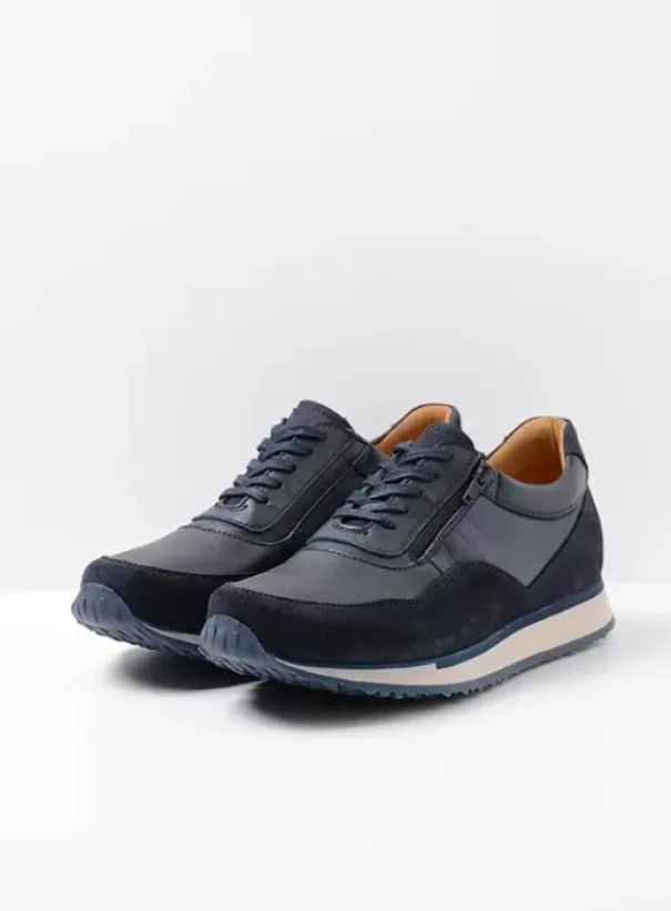 Veterschoenen|Sneakers|Wolky e-Runner marineblauw combi leer
