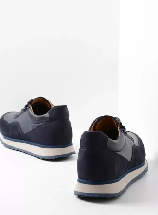 Veterschoenen|Sneakers|Wolky e-Runner marineblauw combi leer
