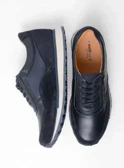 Veterschoenen|Sneakers|Wolky e-Runner marineblauw combi leer