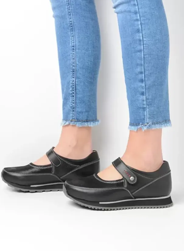 Bandschoenen|Wandelschoenen|Wolky e-Step zwart stretch leer