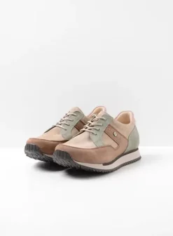 Wandelschoenen|Sneakers|Wolky e-Walk taupe grijsgroen combi leer
