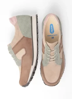 Wandelschoenen|Sneakers|Wolky e-Walk taupe grijsgroen combi leer