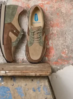 Wandelschoenen|Sneakers|Wolky e-Walk taupe grijsgroen combi leer