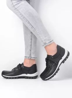 Veterschoenen|Wolky Fly zwart/wit leer