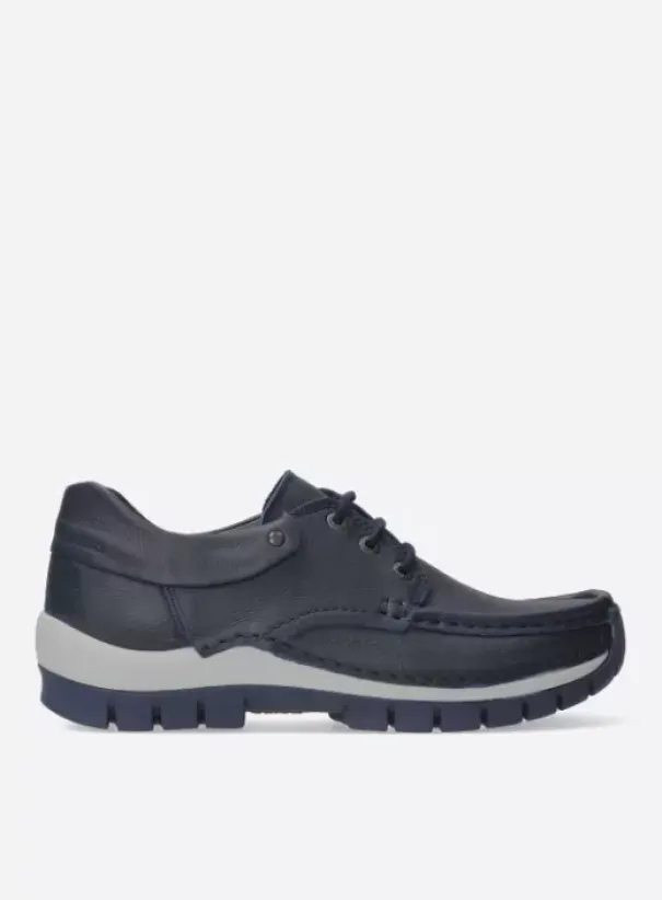 Veterschoenen|Wolky Fly blauw leer