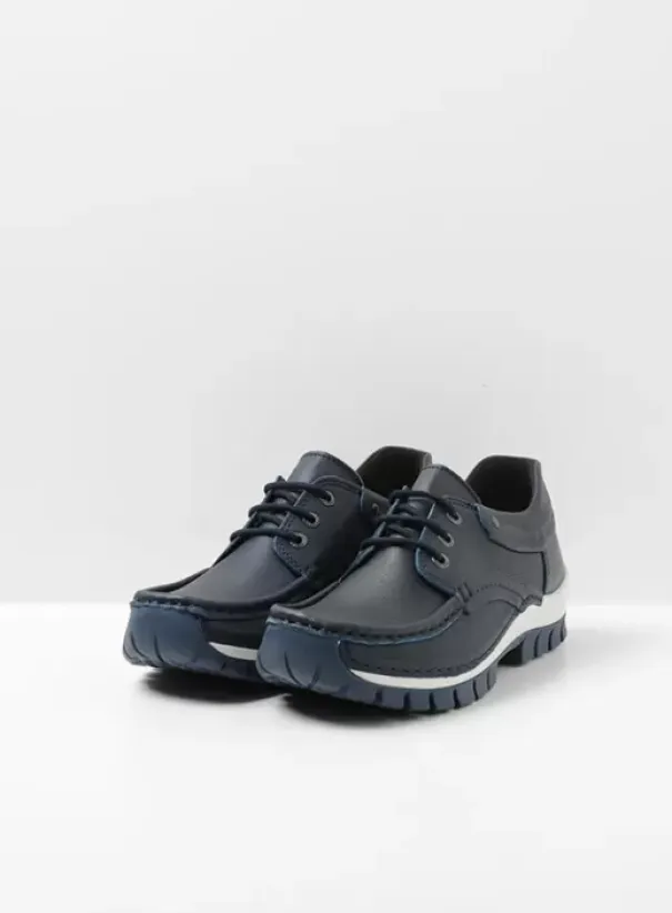 Veterschoenen|Wolky Fly blauw leer