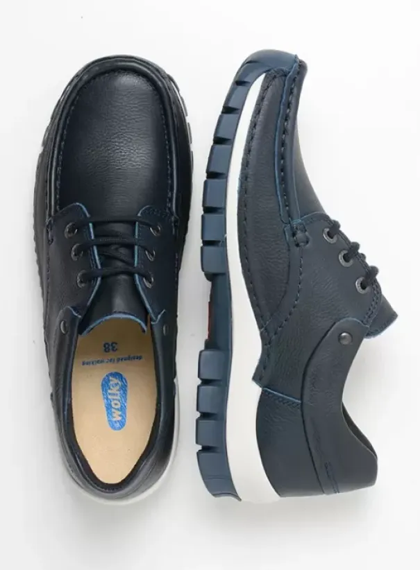 Veterschoenen|Wolky Fly blauw leer