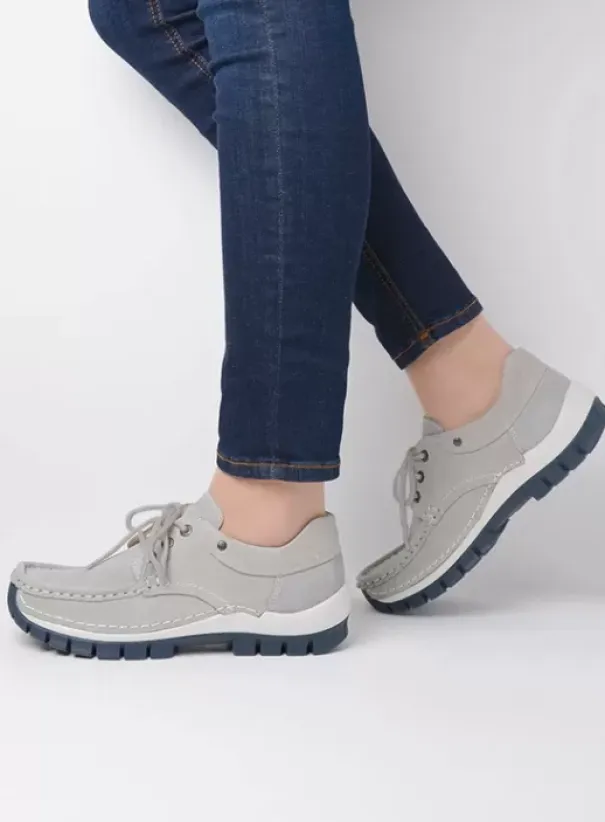 Veterschoenen|Wolky Fly Summer lichtgrijs nubuck