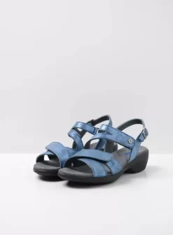 Sandalen|Wolky Fria denim blauw leer