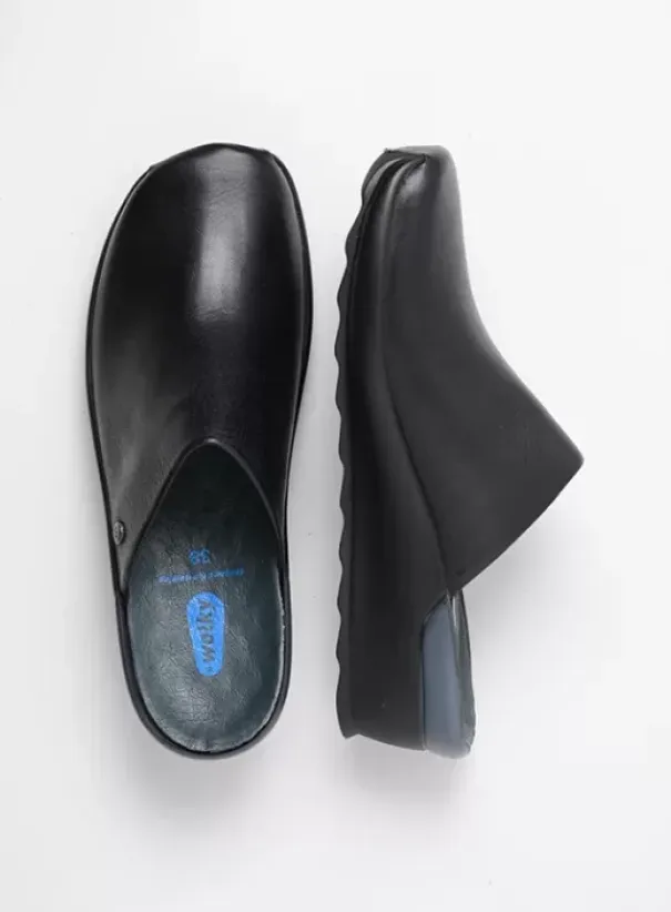 Slippers|Klompen|Wolky Go zwart leer