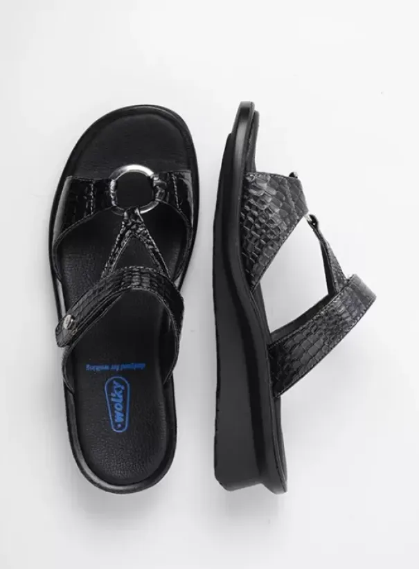 Slippers|Voorjaar/zomer|Wolky Isa antraciet crocolook lakleer
