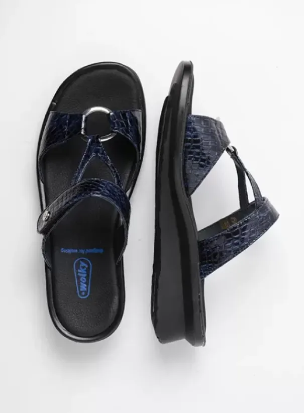 Slippers|Voorjaar/zomer|Wolky Isa blauw crocolook lakleer