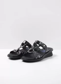 Slippers|Wolky Isa antraciet croco lakleer