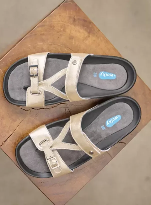 Slippers|Voorjaar/zomer|Wolky O'Connor goud leer