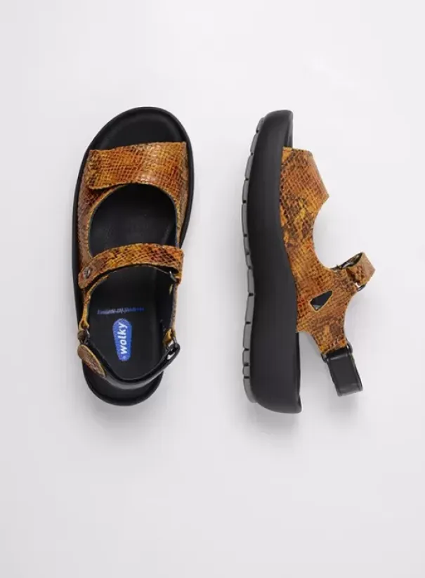 Sandalen|Wolky Rio oker snake print leer