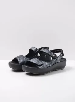 Sandalen|Wolky Rio zwart snake print leer