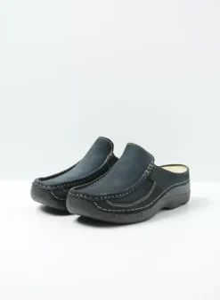 Slippers|Klompen|Wolky Roll Slide blauw nubuck