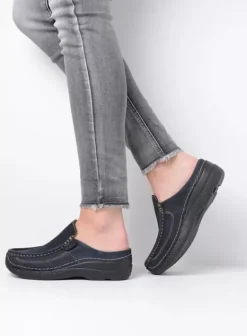 Slippers|Klompen|Wolky Roll Slide blauw nubuck