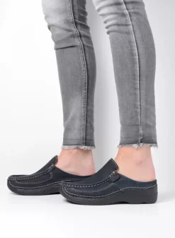 Slippers|Klompen|Wolky Roll Slide blauw nubuck