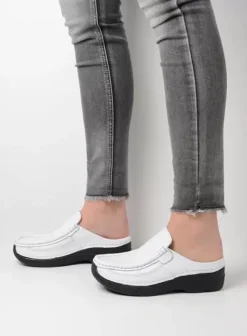 Slippers|Klompen|Wolky Roll Slide wit geprint leer