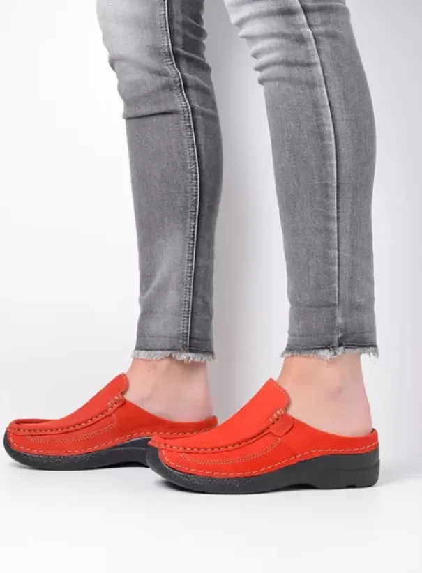 Slippers|Klompen|Wolky Roll Slide donkerrood nubuck