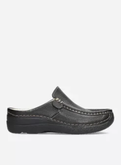 Slippers|Klompen|Wolky Roll Slide zwart leer