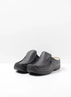 Slippers|Klompen|Wolky Roll Slide zwart leer