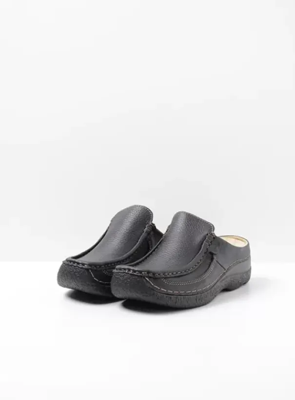 Slippers|Klompen|Wolky Roll Slide zwart leer