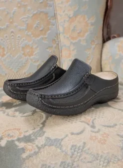 Slippers|Klompen|Wolky Roll Slide zwart leer