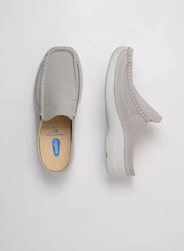 Slippers|Klompen|Wolky Roll Slide lichtgrijs nubuck