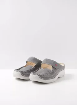 Hielspoor|Slippers|Wolky Roll Slipper lichtgrijs suede