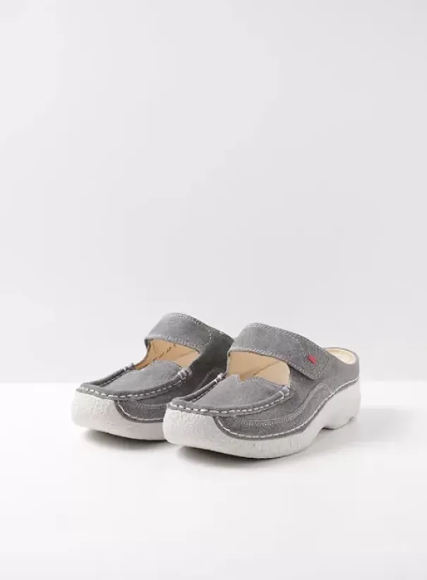 Hielspoor|Slippers|Wolky Roll Slipper lichtgrijs suede