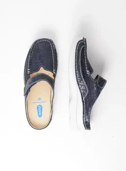 Hielspoor|Slippers|Wolky Roll Slipper blauw letter nubuck