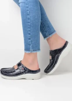 Hielspoor|Slippers|Wolky Roll Slipper blauw crocolook lakleer