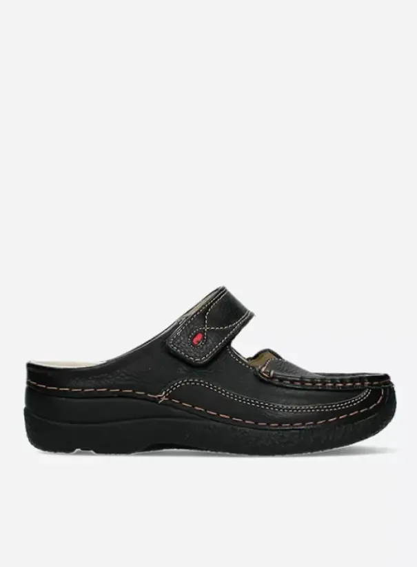 Hielspoor|Slippers|Wolky Roll Slipper zwart leer